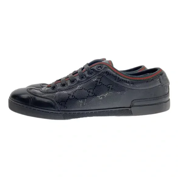 Gucci Black Leather Sneakers with Red and Green Accents Gucci Nora Sneaker - Black | Editorialist main image 3